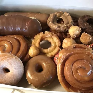 a variety of donuts in a box