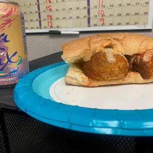 This is half of the meatball sandwich! 25% of this half got cut off