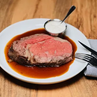 Every Saturday! Prime Rib!
marinated 24 hours and slow roasted to a beautiful medium rare. Horseradish creme fraiche, aus jus