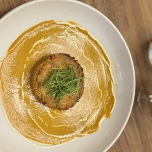 Crab cake with lobster bisque