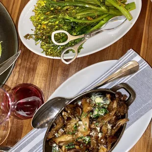 Broccolini and maitake mushrooms