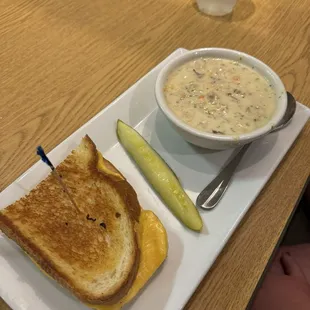 Grilled cheese with clam chowder