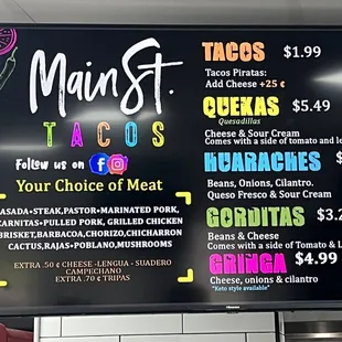 menu and prices