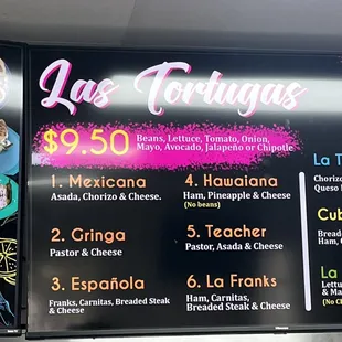 the menu for the restaurant