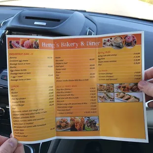 a menu in a car