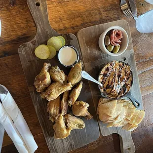 Appetizers- pickle wings and bruschetta dip.