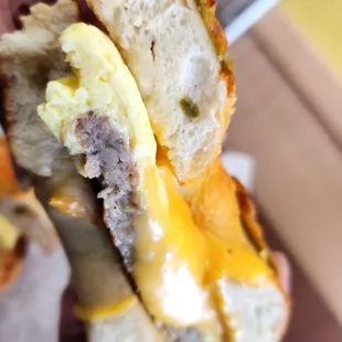 a sausage and egg sandwich