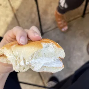 This was one out of the 5 hair strands I found, literally had to break open the bagel to pull out the hair.