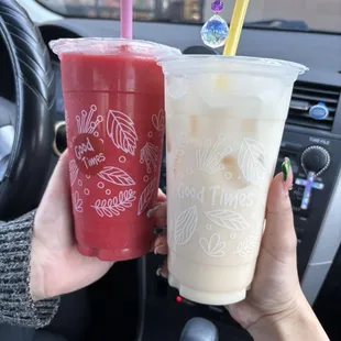 Coconut milk tea &amp; Raspberry Crush Smoothie