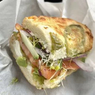 Garlic Jalapeno Parmesan sandwich roll filled with all the veggies