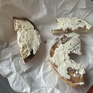 Plain bagel with cream cheese.