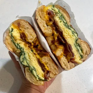 #5 Egg, spinach, sliced cheese and choice of meat