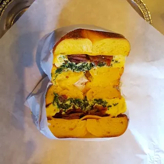 Egg, Ham , Bacon and Cheese Bagel