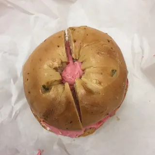 bagel with strawberry spread