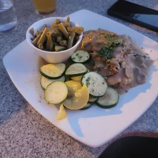 Chicken marsala veggies and green beans