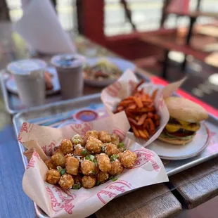 a tray of fried food