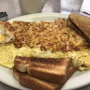 Cheese and bacon omelette, whole wheat toast.
