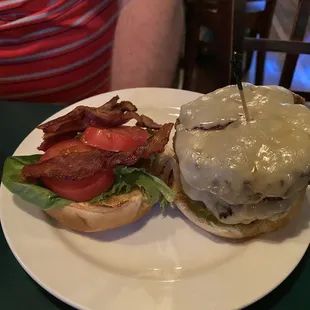 double Swiss burger with bacon and the works!!