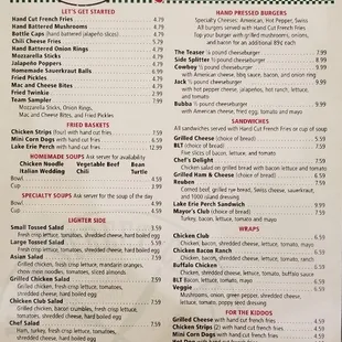 menu for lunch and dinner