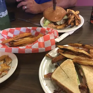 Jack burger, blt and chicken fingers all with hand cut fries fries
