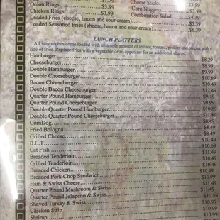 Main Street cafe menu