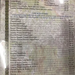 the menu of the restaurant