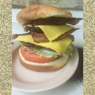a cheeseburger on a plate