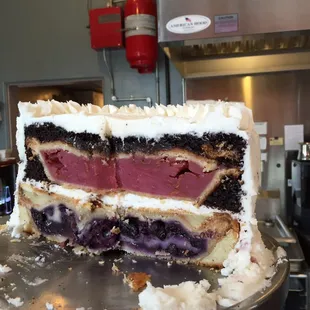 Cherry and blueberry pies inside a chocolate cake ala turducken.