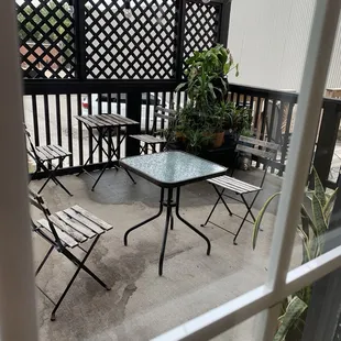 Outdoor seating in the back