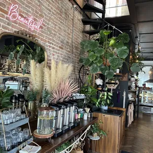a brick wall with plants