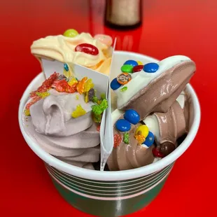 a bowl of ice cream and candy
