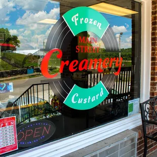 a bench in front of the store