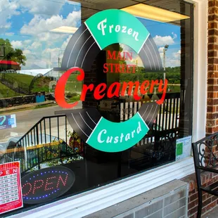 a bench in front of the store
