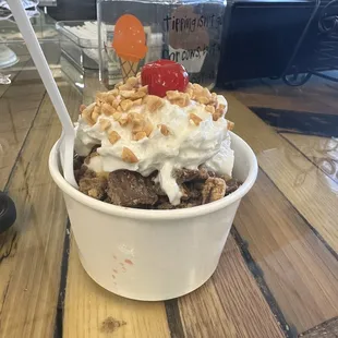 Caramel Sundae with peanut butter cup pieces.