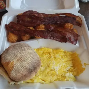 2 egg with meat breakfast platter with eggs scrambled