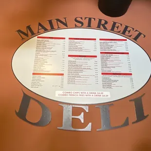 the menu on the wall