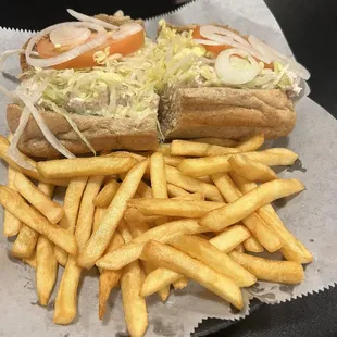 Chicken salad sandwich and fries
