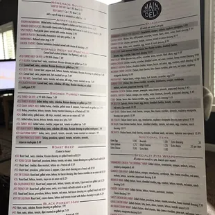 Full menu that isn't shown here