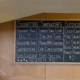 a menu on the wall