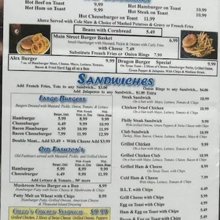 menu for main street diner