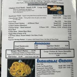 menu for lunch and dinner