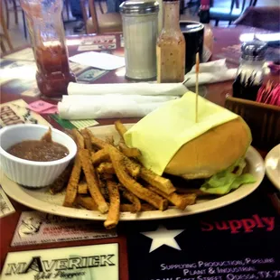 Old fashioned cheeseburger with fresh cut french fries .... the real deal!