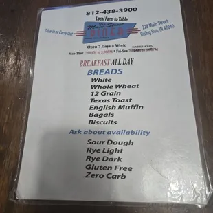Breads available