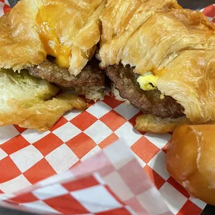 Breakfast sausage croissant with jalapeño spread!