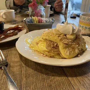 Southern Banana Pudding Pancakes. Great flavor, not overly sweet.