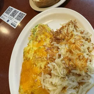 Denver omelette with hash browns and toast