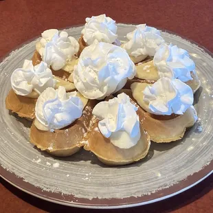 Belgian waffles with bananas and whipped cream.. delicious!