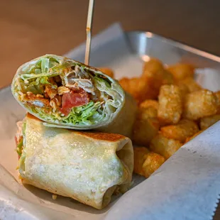 a burrito and tater tots