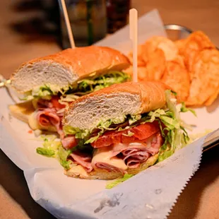 a sandwich and chips