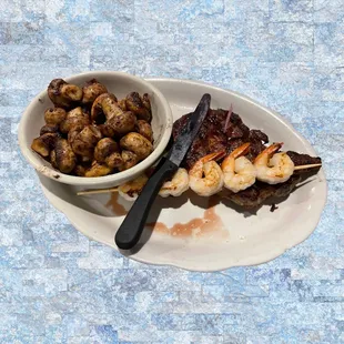 Saturday night surf &amp; turf (background added by me)